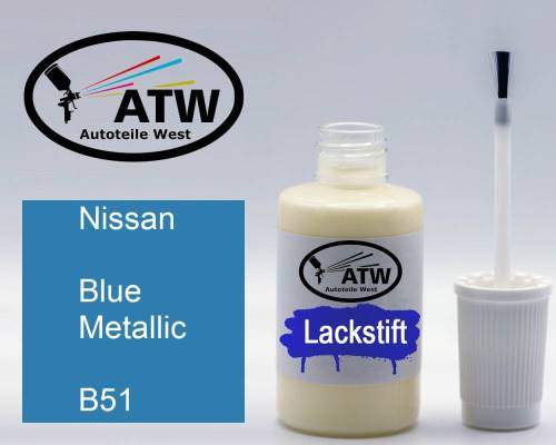 Nissan, Blue Metallic, B51: 20ml Lackstift, von ATW Autoteile West.